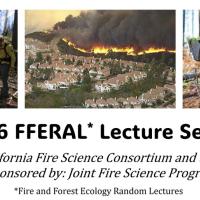 Image of person conducting a prescribed fire, WUI fire, and a person replanting. 2026 FFERAL Lecture Series